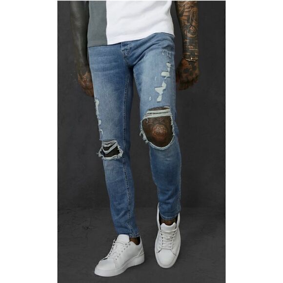 NWT boohooMAN SKINNY STRETCH BUSTED KNEE
DISTRESSED JEANS - Picture 1 of 15